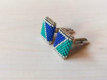 Load image into Gallery viewer, Ziggy Cufflinks: Electric Navy and Emerald
