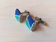 Load image into Gallery viewer, Ziggy Cufflinks: Electric Navy and Emerald
